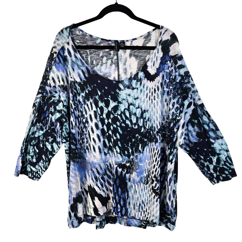 Cynthia Rowley Top Women's 3X Blue Multi Honeycomb Print Coastal Casual Career
